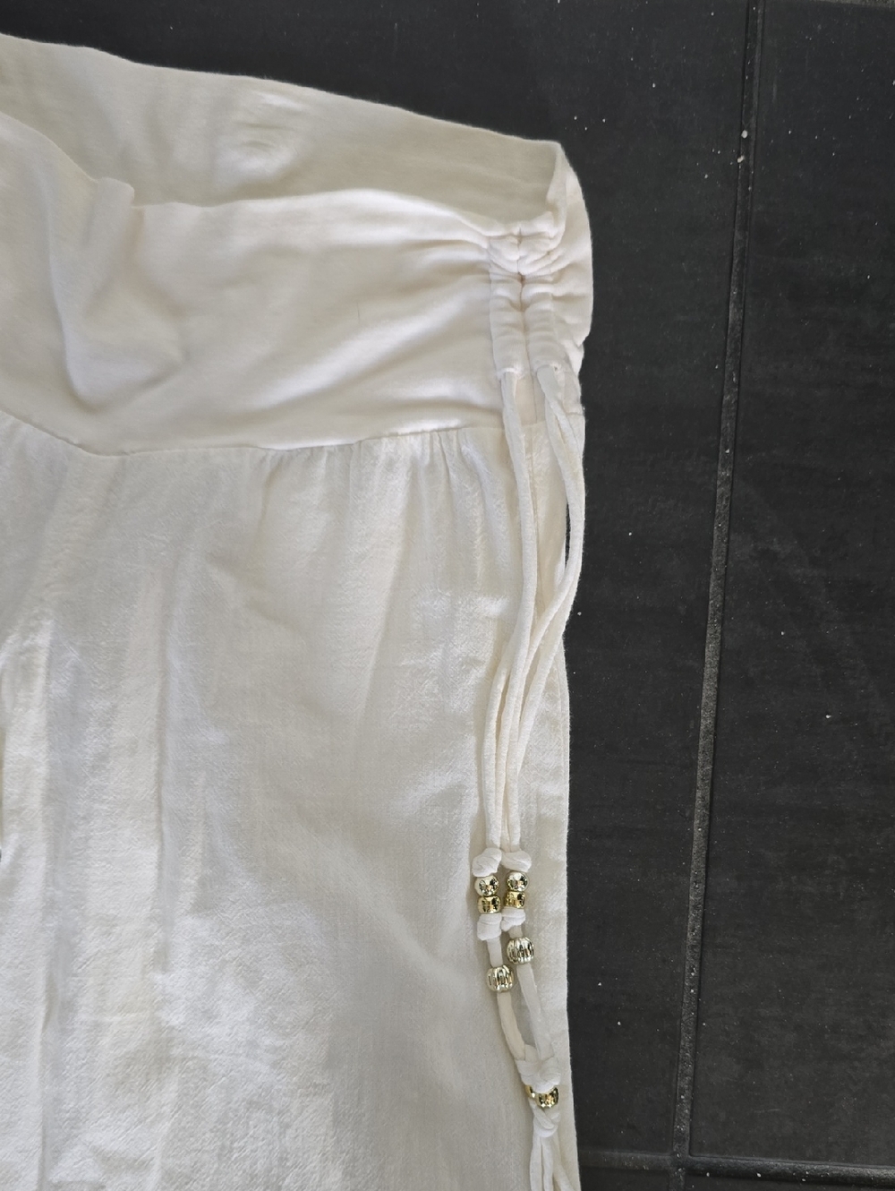 Guess White Wide Leg Linen Top with Rouched Waistband - Picture 2 of 6